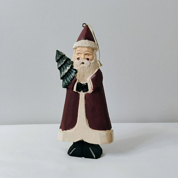 Vintage Bath & Body Works Christmas 1994 Santa Figurine Rustic Wood Ornament 8" - Picture 1 of 6